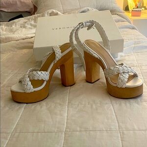 Veronica Beard White Woven Leather Platform Heels - New!